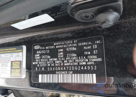 2013 Kia Optima Ex из США, поврежденный, VIN 5XXGN4A72DG244952